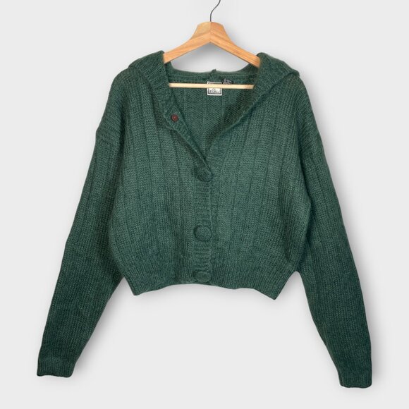 Vtg Paul Et Duffier Button Up Hooded Sweater M Mohair Blend Cropped Boxy Y2K - Picture 6 of 9